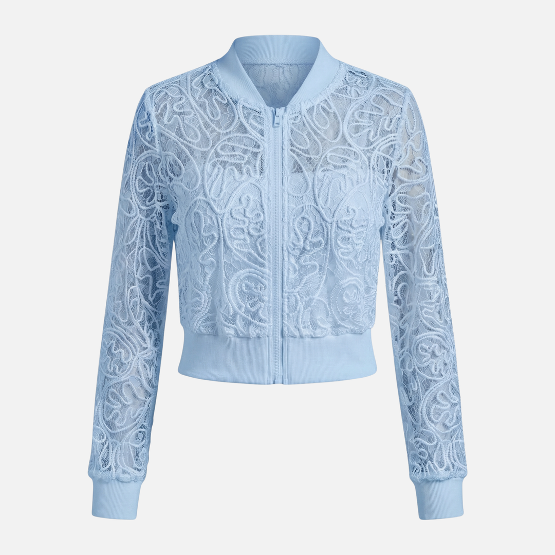 Embroidered Lace Jacket with Ribbed Trim for Women