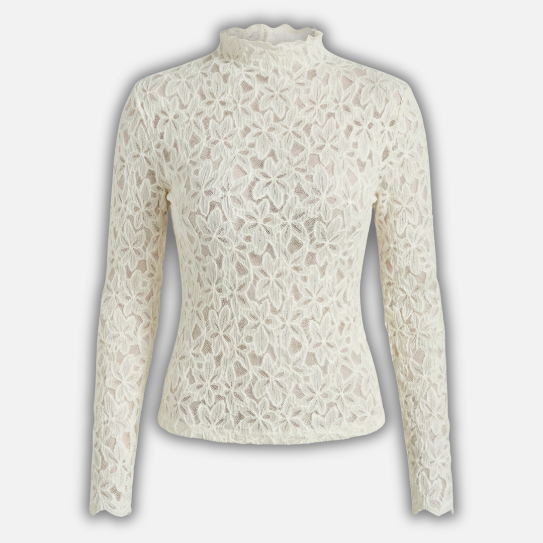 Floral Lace Top with High Neckline for Women