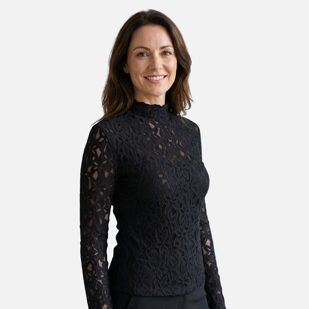 Floral Lace Top with High Neckline for Women