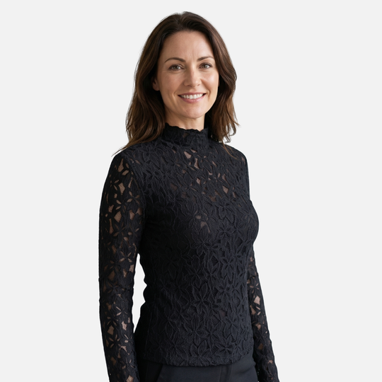 Floral Lace Top with High Neckline for Women