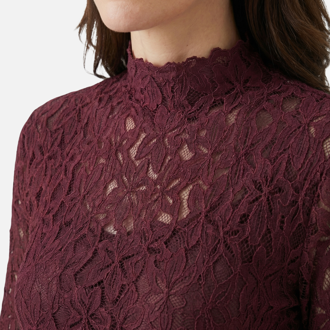 Floral Lace Top with High Neckline for Women
