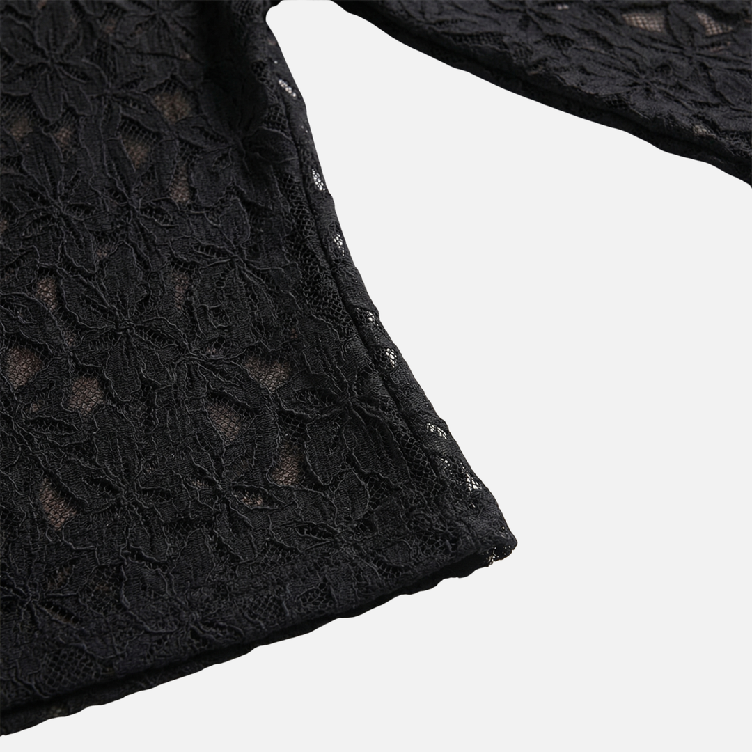 Floral Lace Top with High Neckline for Women