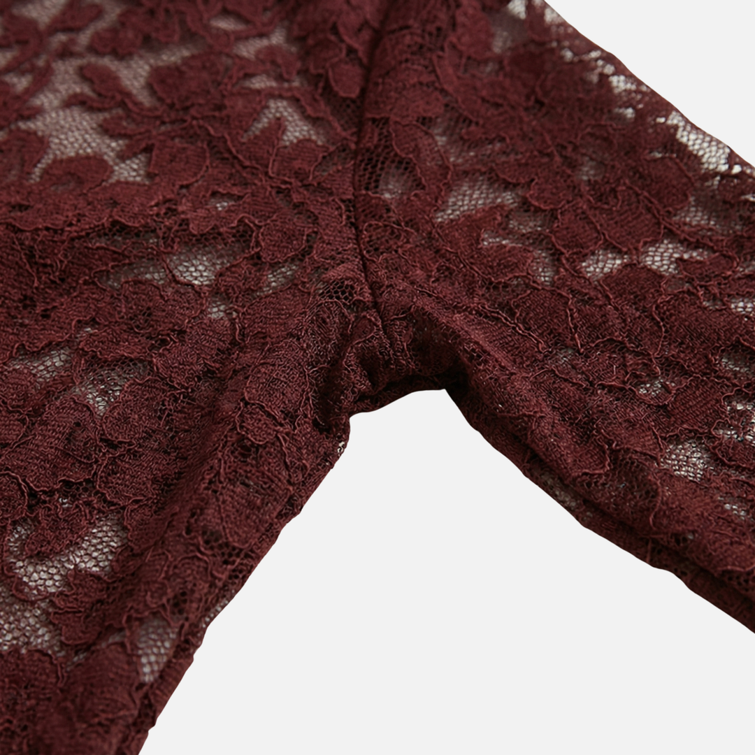 Floral Lace Top with High Neckline for Women