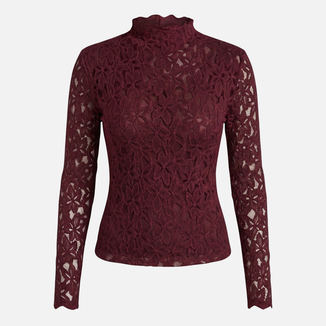 Floral Lace Top with High Neckline for Women
