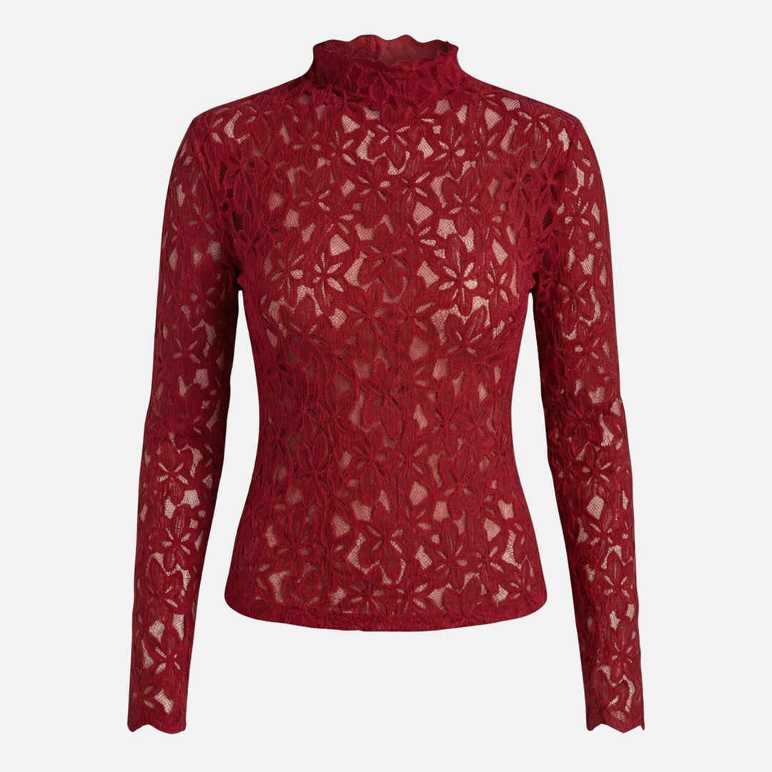 Floral Lace Top with High Neckline for Women