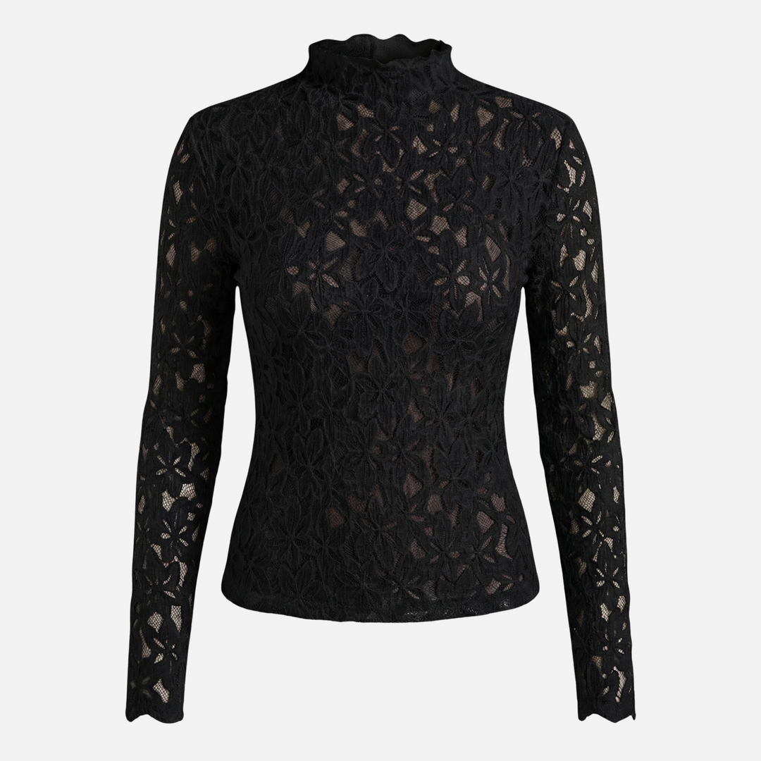 Floral Lace Top with High Neckline for Women