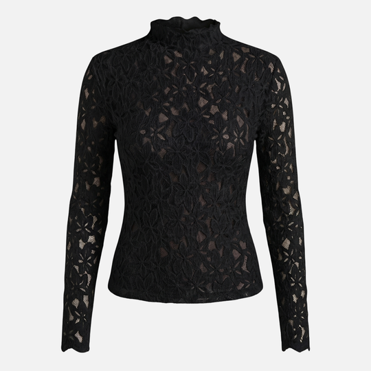 Floral Lace Top with High Neckline for Women