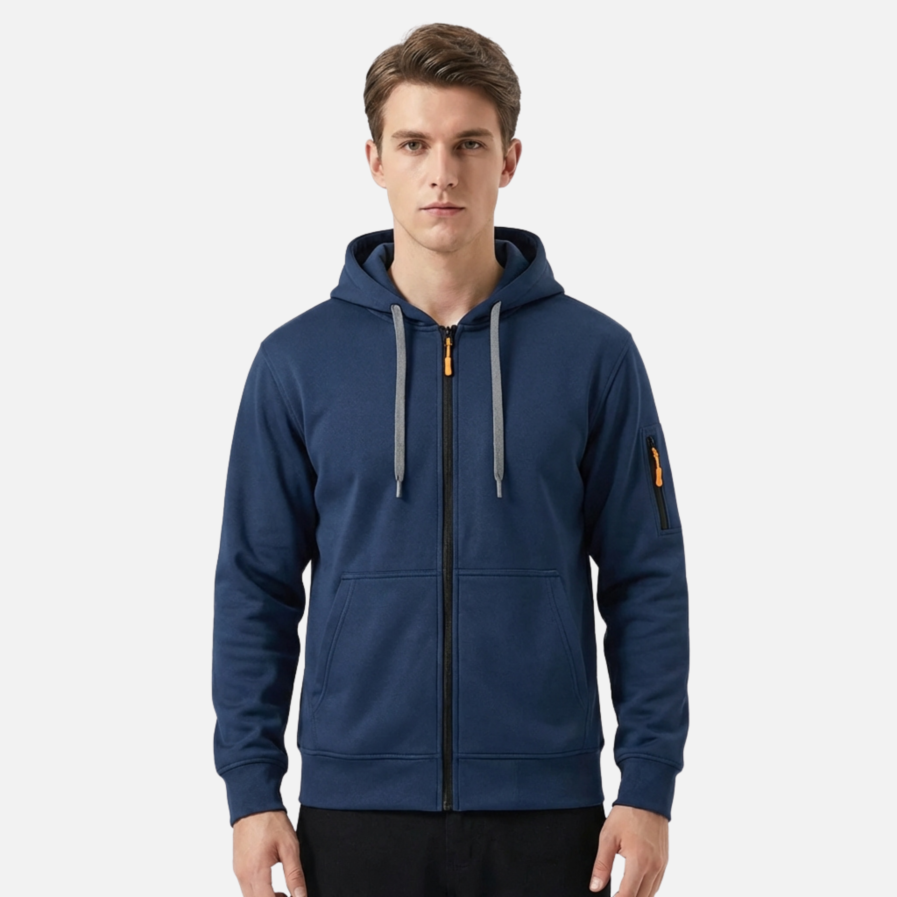 Full Zip Hoodie with Zippered Sleeve Pocket for Men