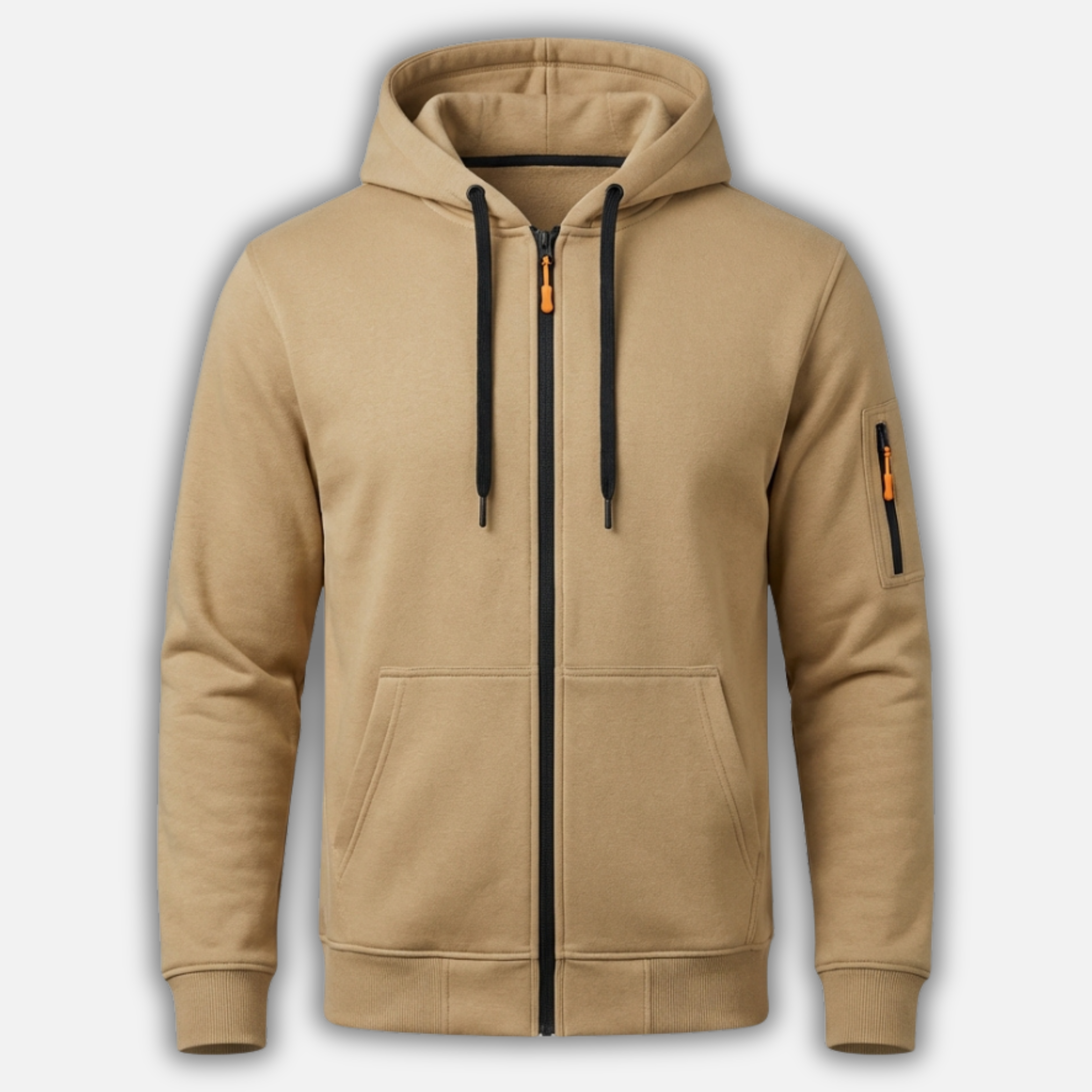 Full Zip Hoodie with Zippered Sleeve Pocket for Men