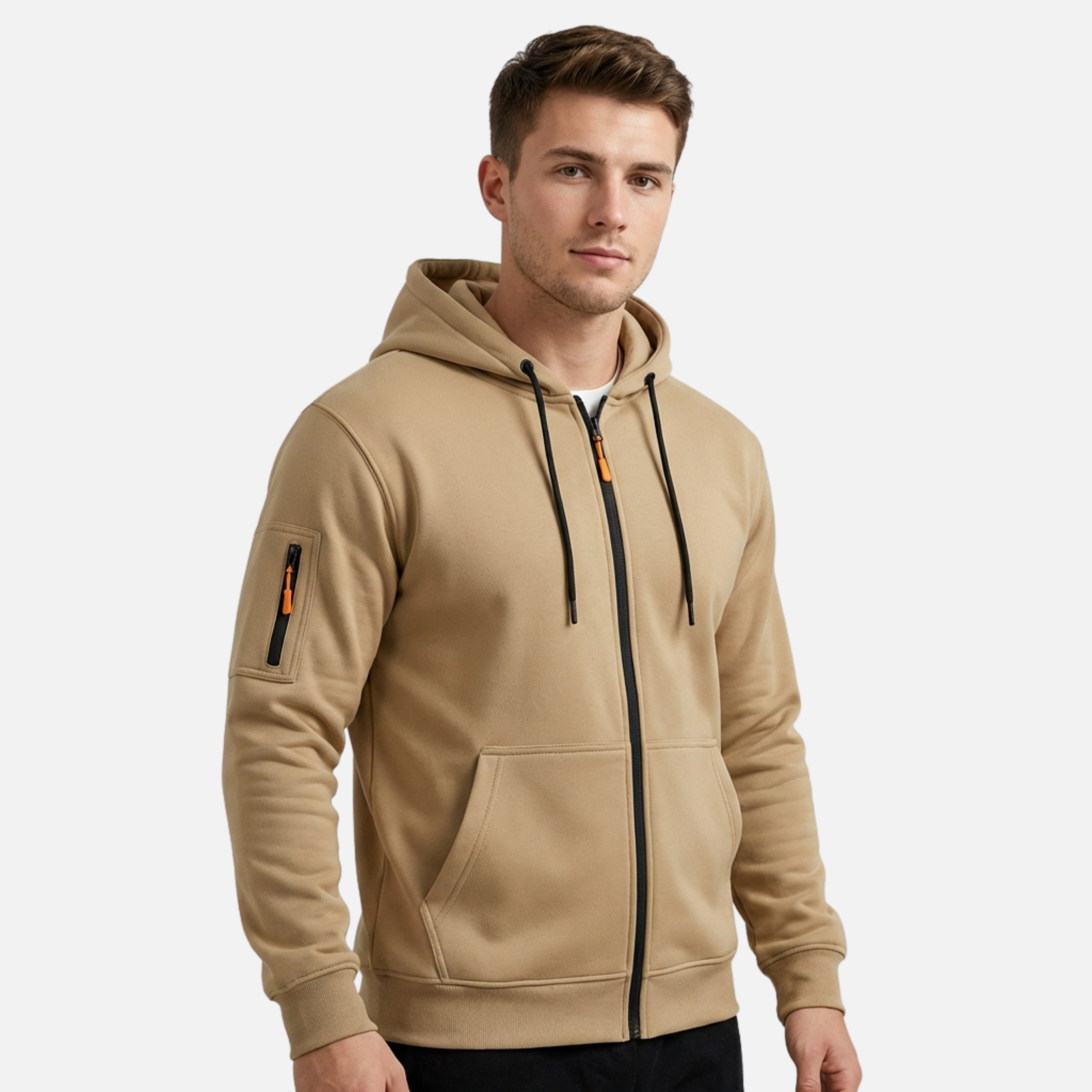 Full Zip Hoodie with Zippered Sleeve Pocket for Men
