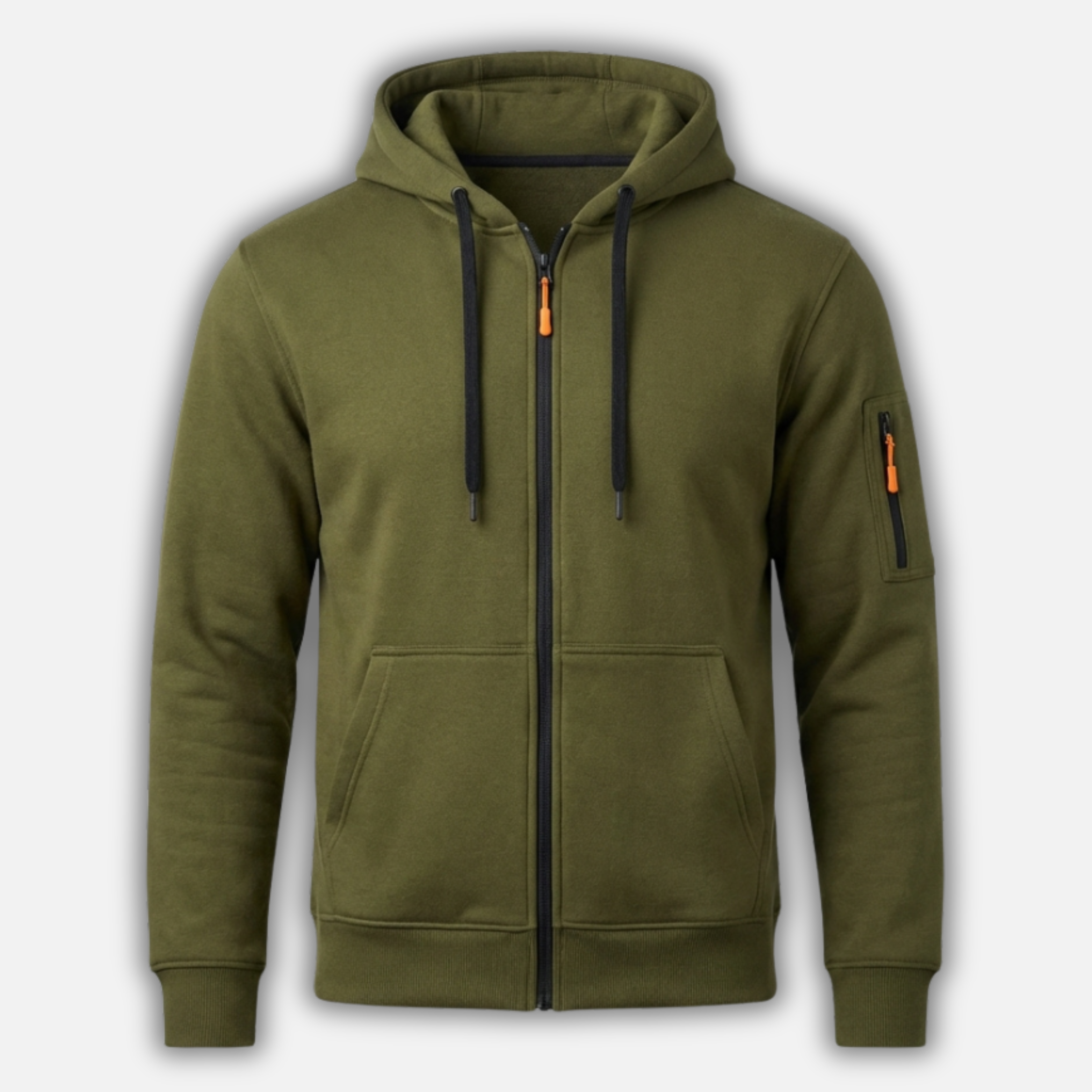 Full Zip Hoodie with Zippered Sleeve Pocket for Men
