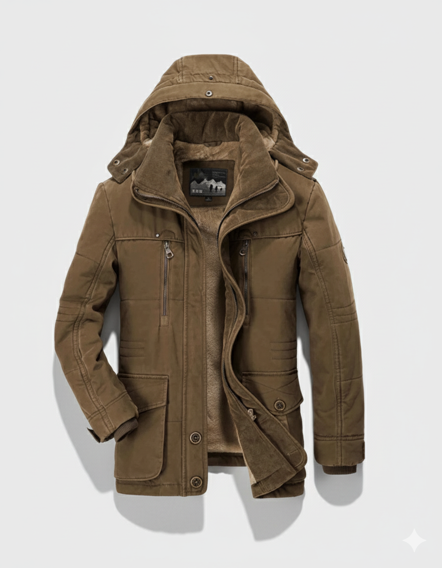 Men’s Thick Winter Coat with Hood and Deep Pockets