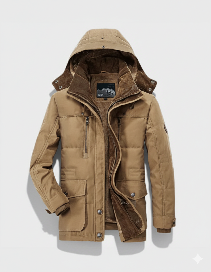 Men’s Thick Winter Coat with Hood and Deep Pockets