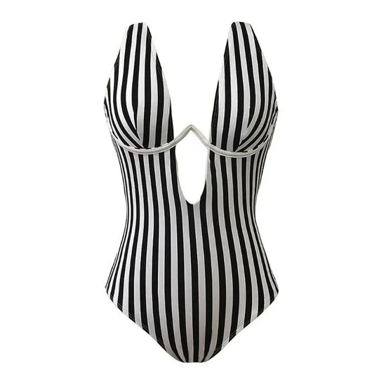 Casual Striped One-Piece Swimwear – Lightweight Fit for Women