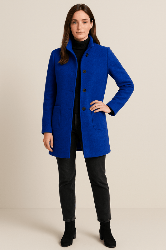 Isolated Stand Collar Coat for Women | Full-Length