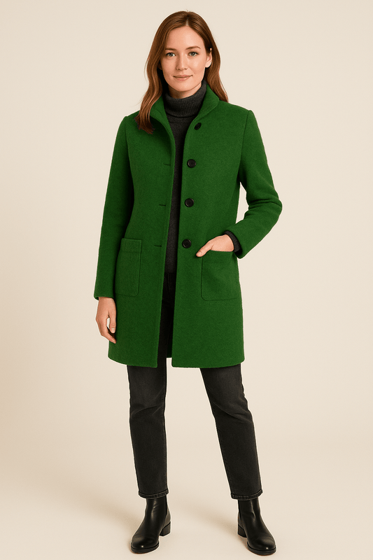Isolated Stand Collar Coat for Women | Full-Length