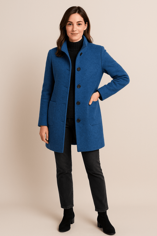 Isolated Stand Collar Coat for Women | Full-Length