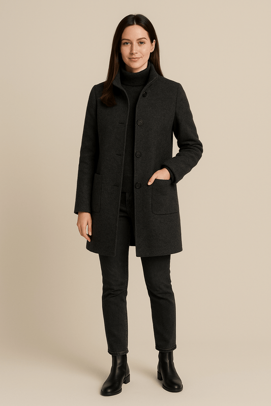 Isolated Stand Collar Coat for Women | Full-Length