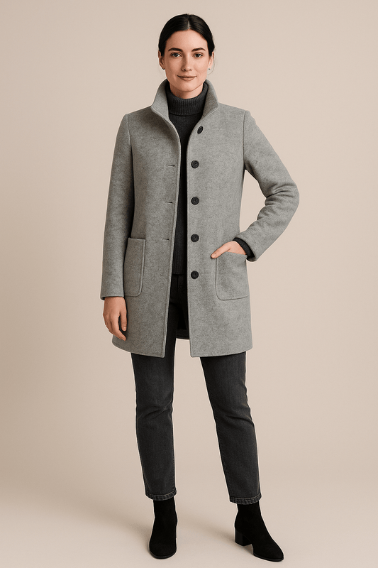 Isolated Stand Collar Coat for Women | Full-Length