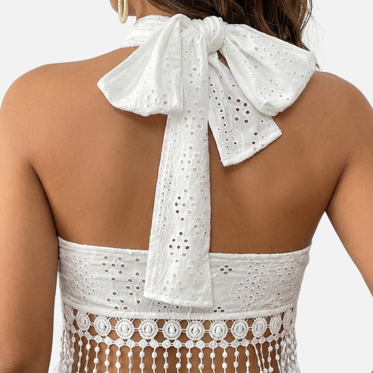 Lace Halter Top with Tassel Trim for Women