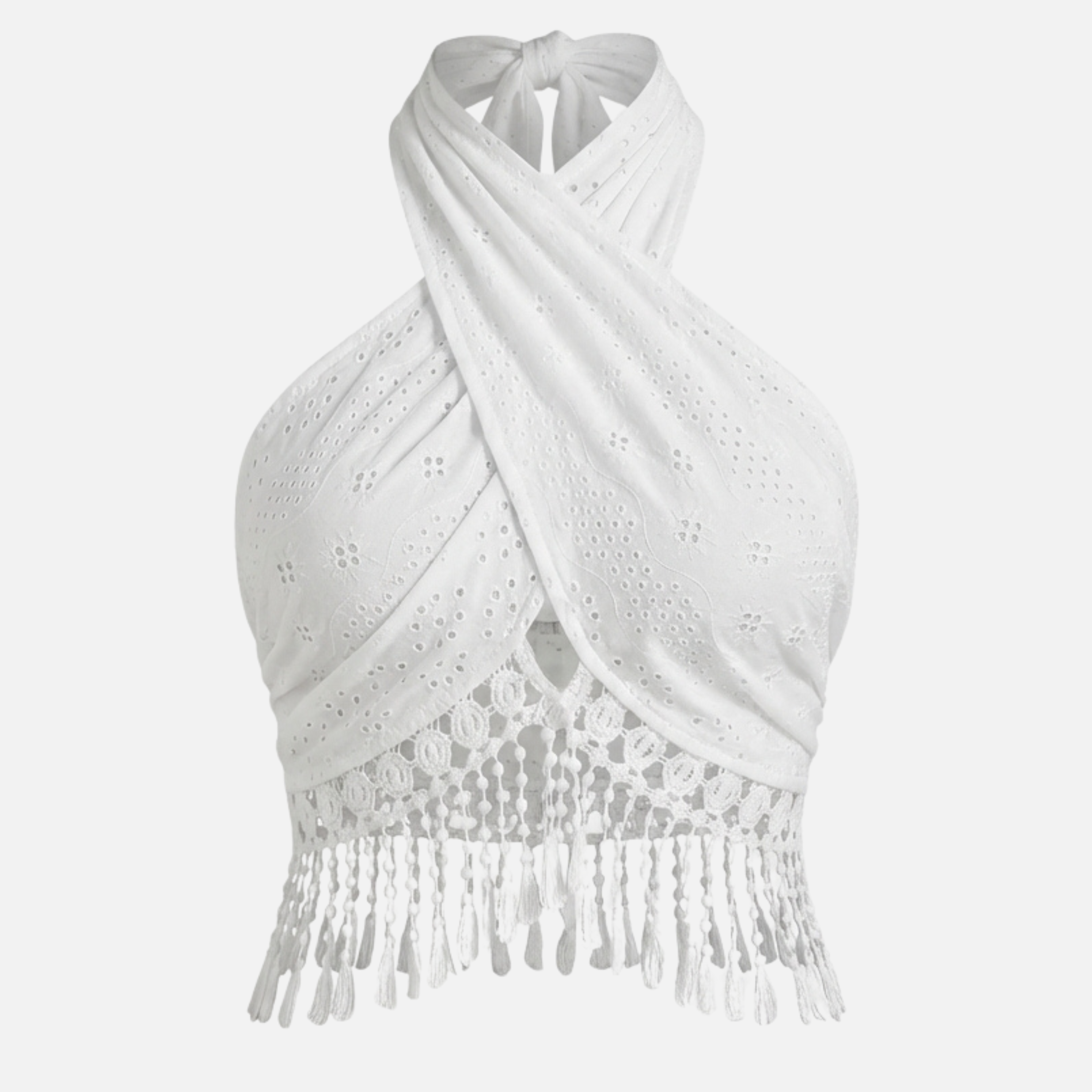 Lace Halter Top with Tassel Trim for Women