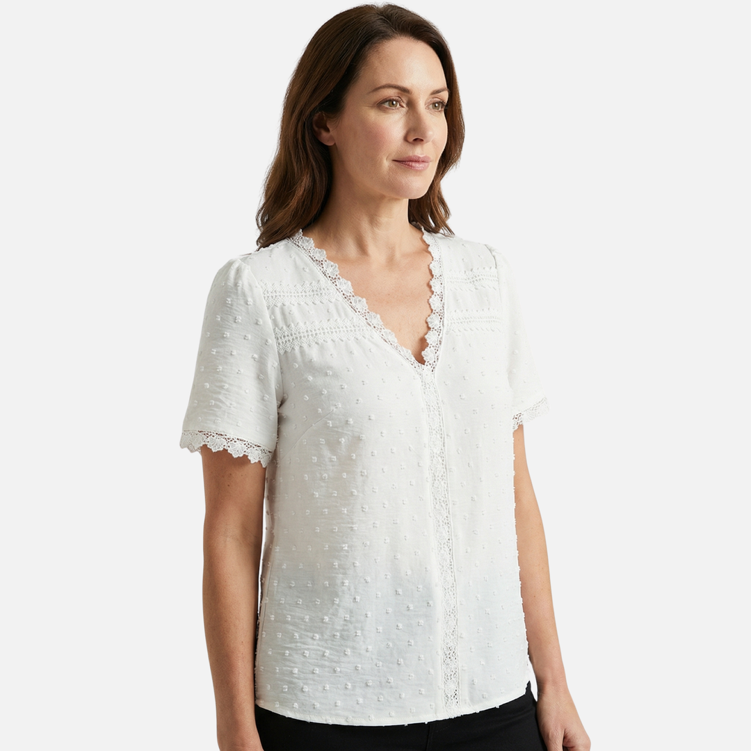 Lace-Trimmed Blouse with Raised Dots for Women
