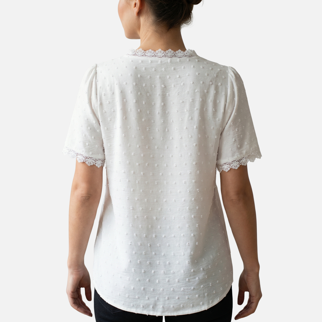 Lace-Trimmed Blouse with Raised Dots for Women