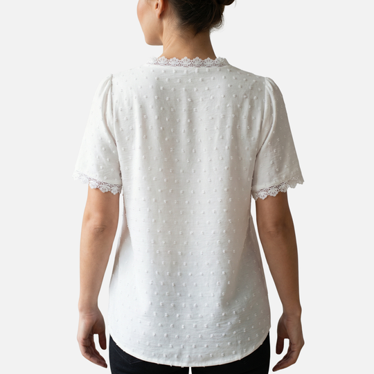 Lace-Trimmed Blouse with Raised Dots for Women