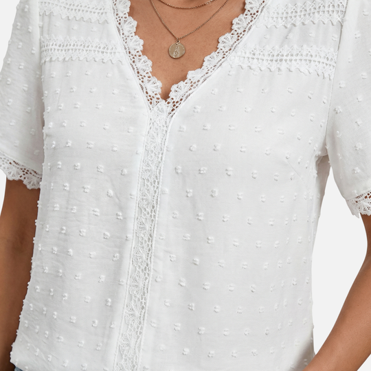 Lace-Trimmed Blouse with Raised Dots for Women