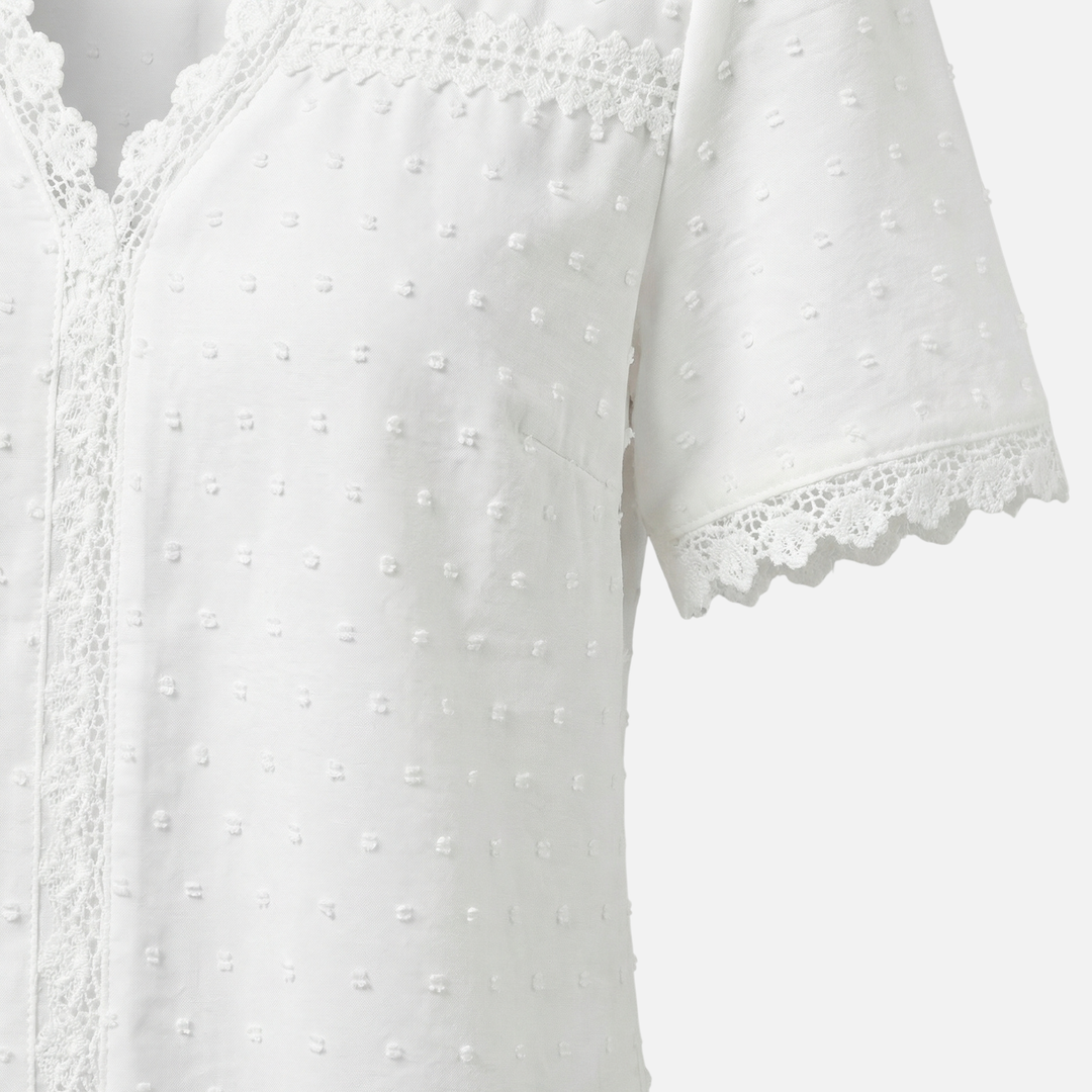 Lace-Trimmed Blouse with Raised Dots for Women