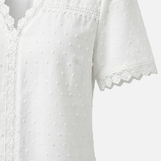 Lace-Trimmed Blouse with Raised Dots for Women
