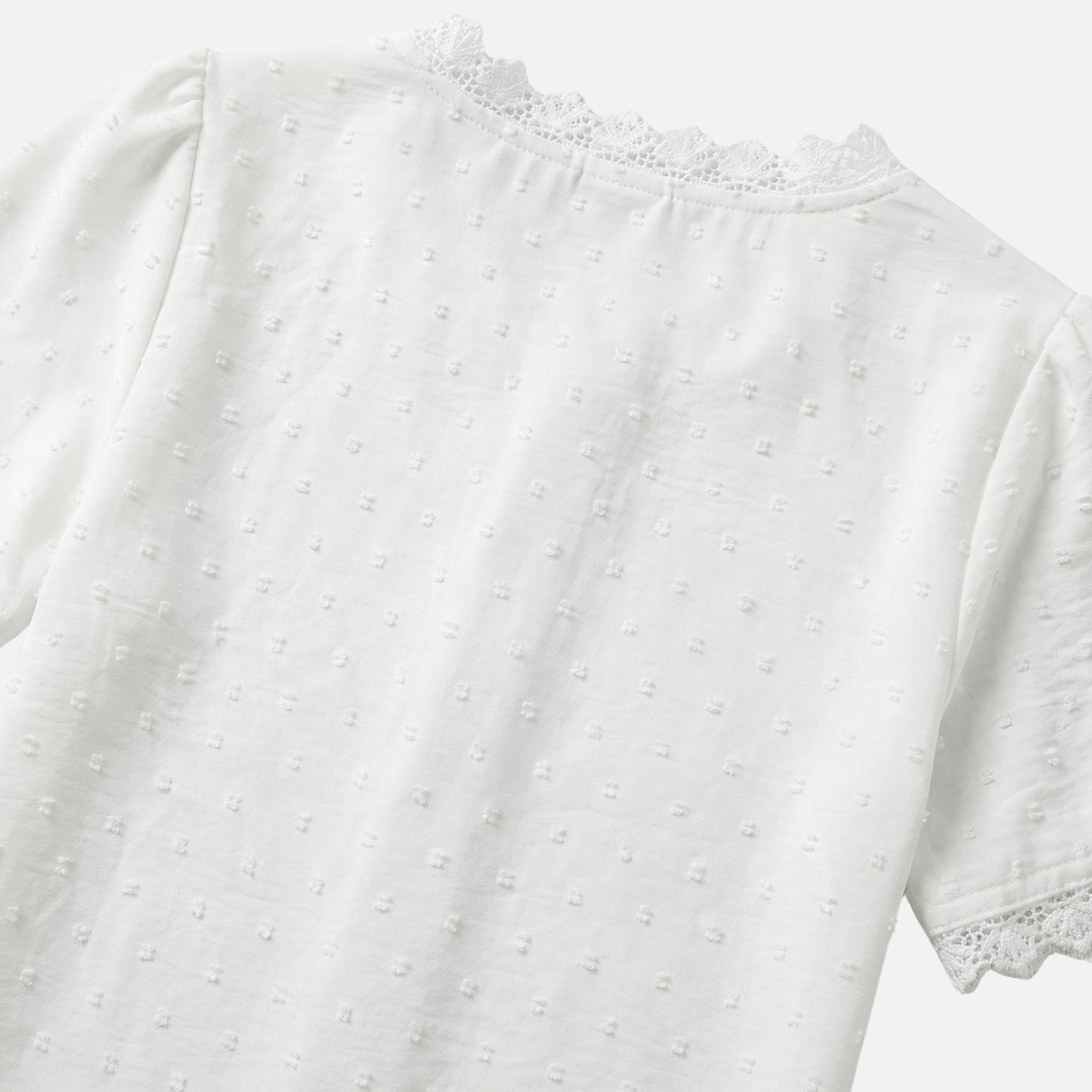 Lace-Trimmed Blouse with Raised Dots for Women