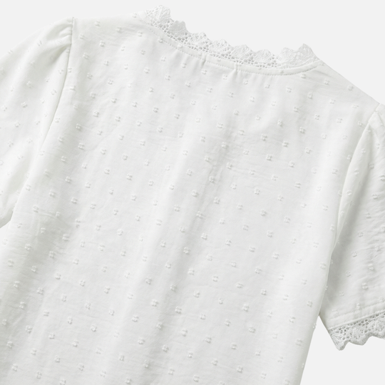 Lace-Trimmed Blouse with Raised Dots for Women