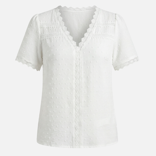 Lace-Trimmed Blouse with Raised Dots for Women