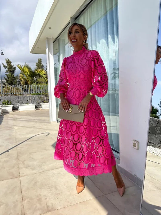 Luna’s Celestial Harmony Lace Midi Dress