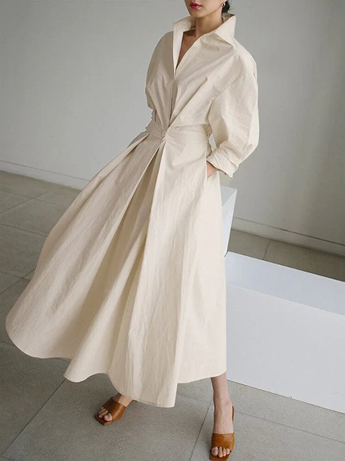 Luna’s Elegant Pleated Shirt Dress