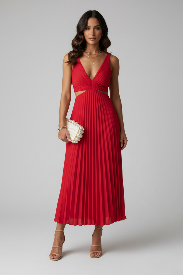 Luna’s Elegant Pleated Wedding Guest Midi Dress