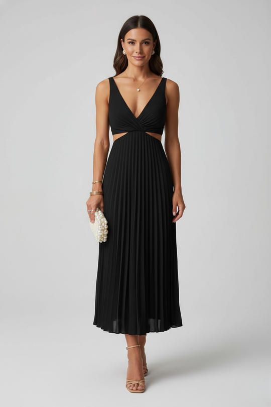Luna’s Elegant Pleated Wedding Guest Midi Dress