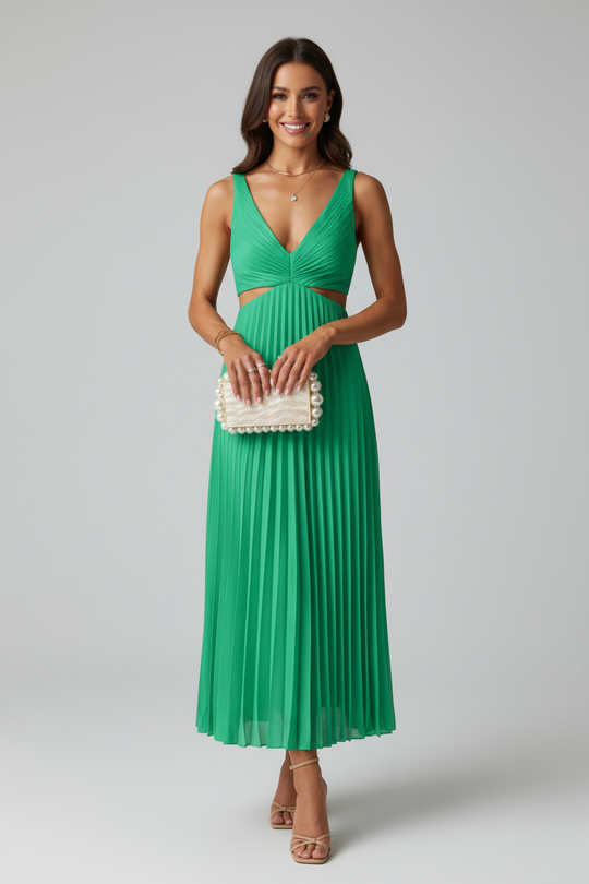 Luna’s Elegant Pleated Wedding Guest Midi Dress