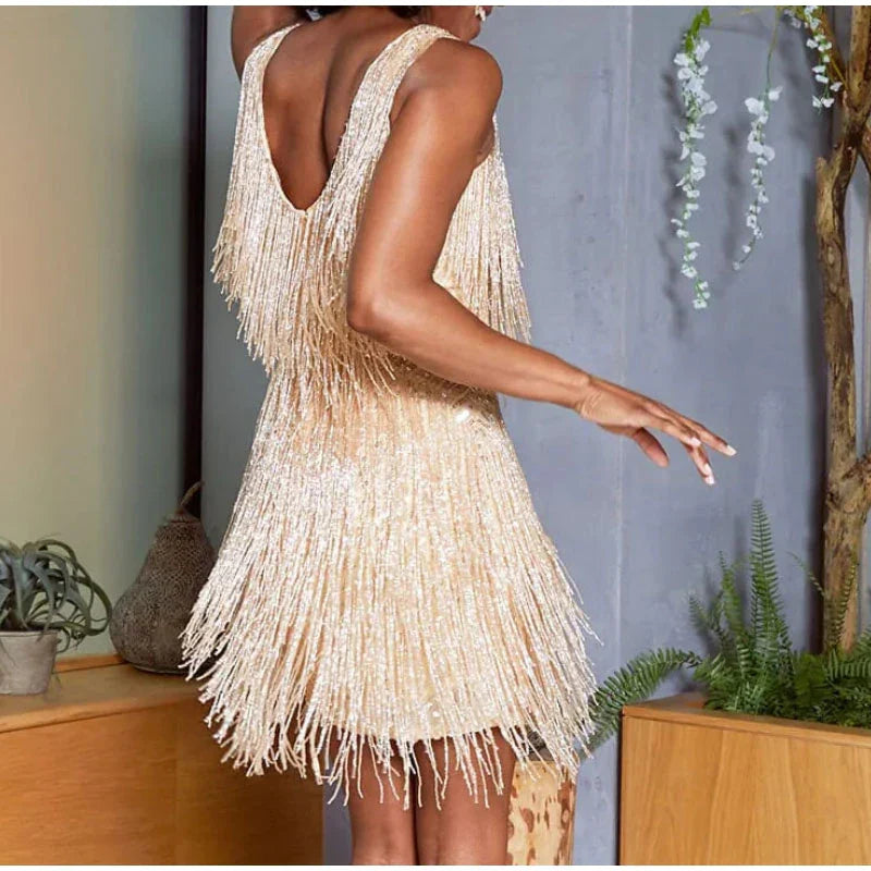 Luna's Glimmer Feather Mini Dress