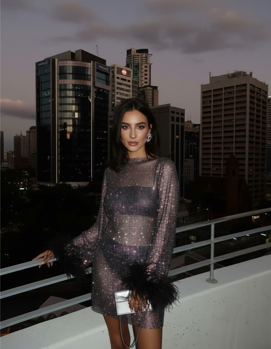 Luna's Metallic Cocktail Evening Dress