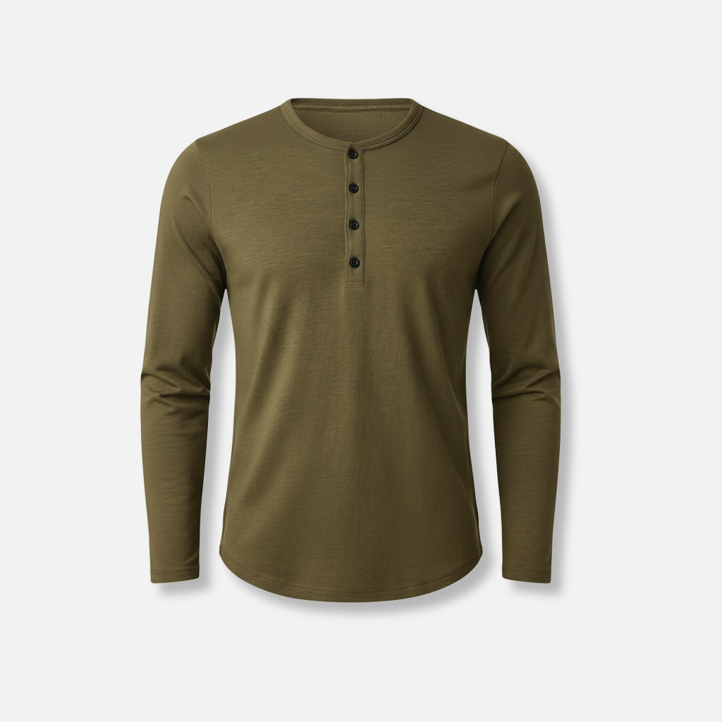 Men’s Henley Long Sleeve Shirt with Button Placket