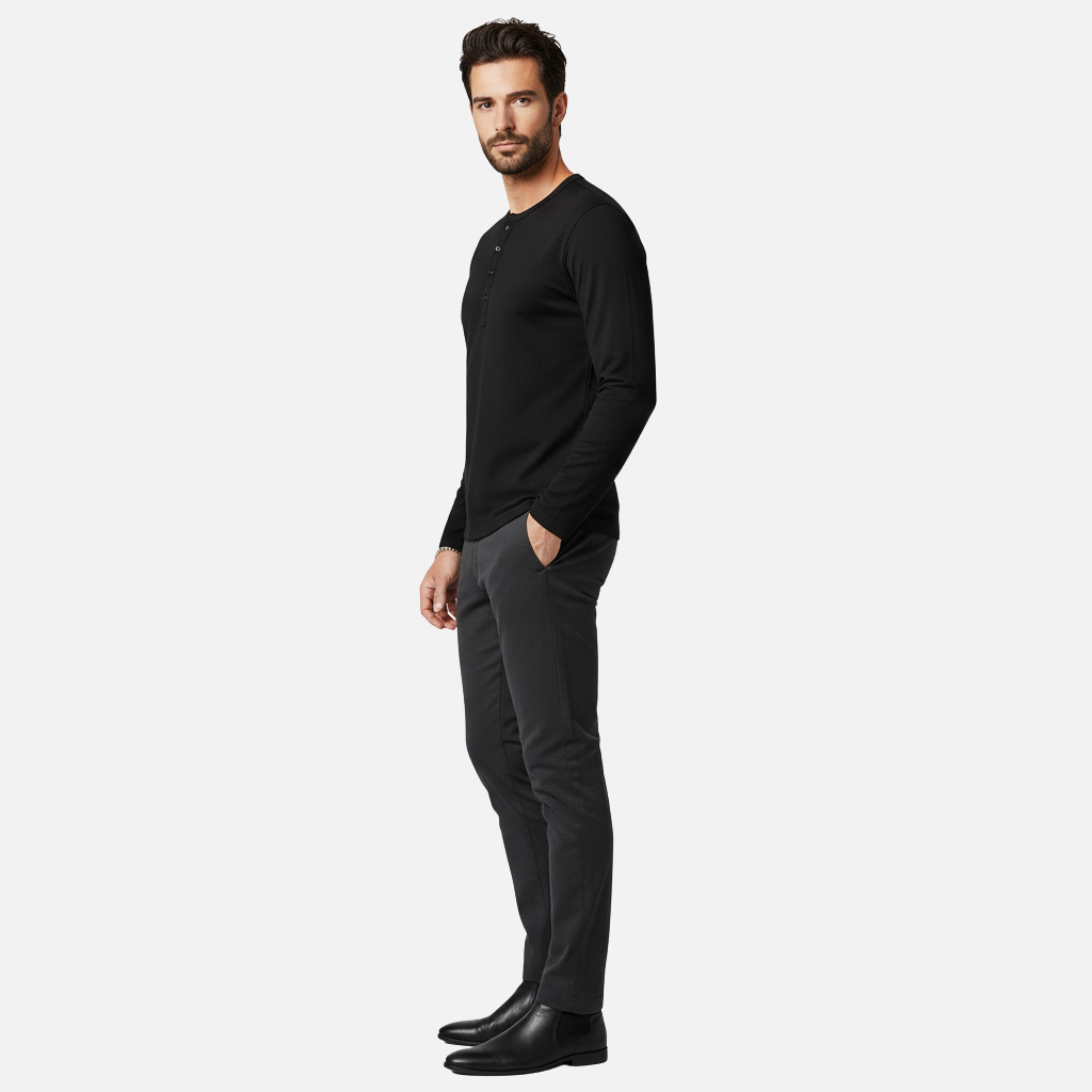 Men’s Henley Long Sleeve Shirt with Button Placket