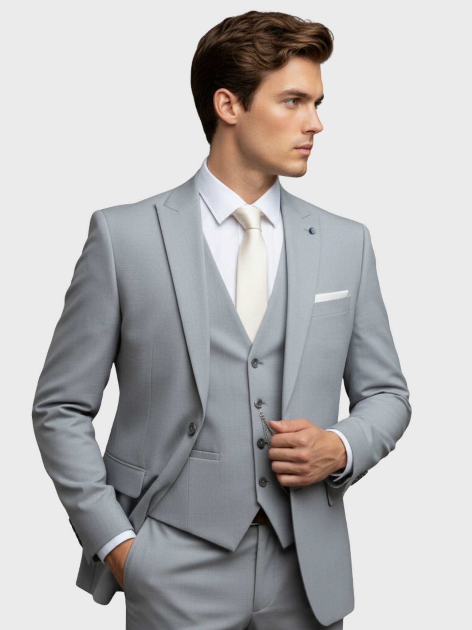 Men’s Modern-Cut Three-Piece Suit with Jacket, Vest and Trousers