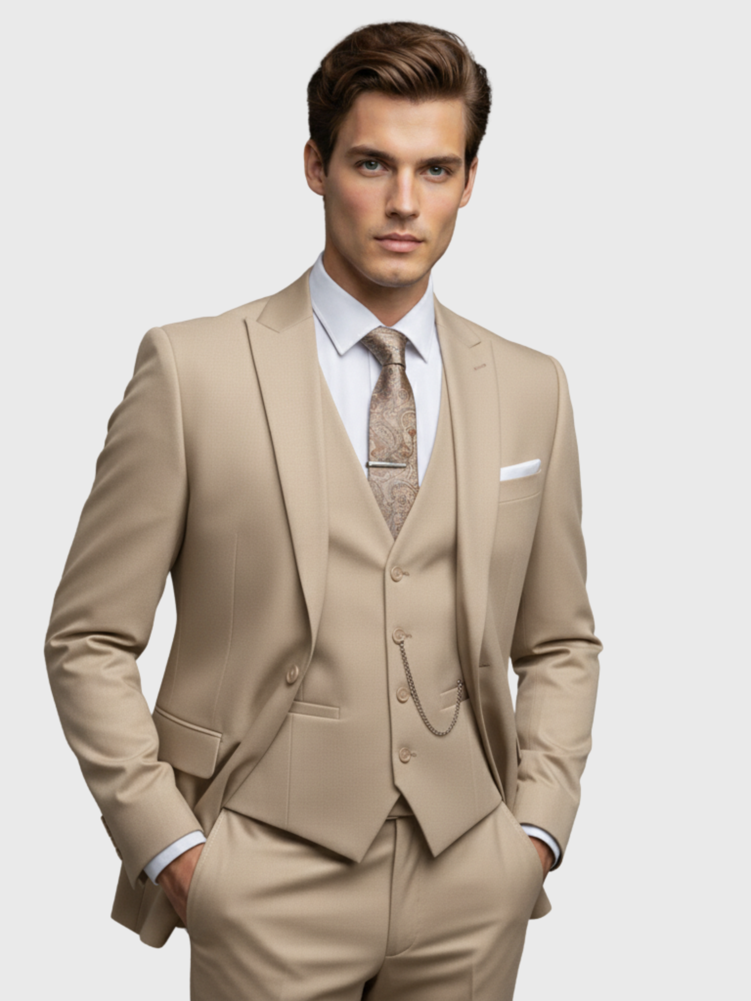 Men’s Modern-Cut Three-Piece Suit with Jacket, Vest and Trousers
