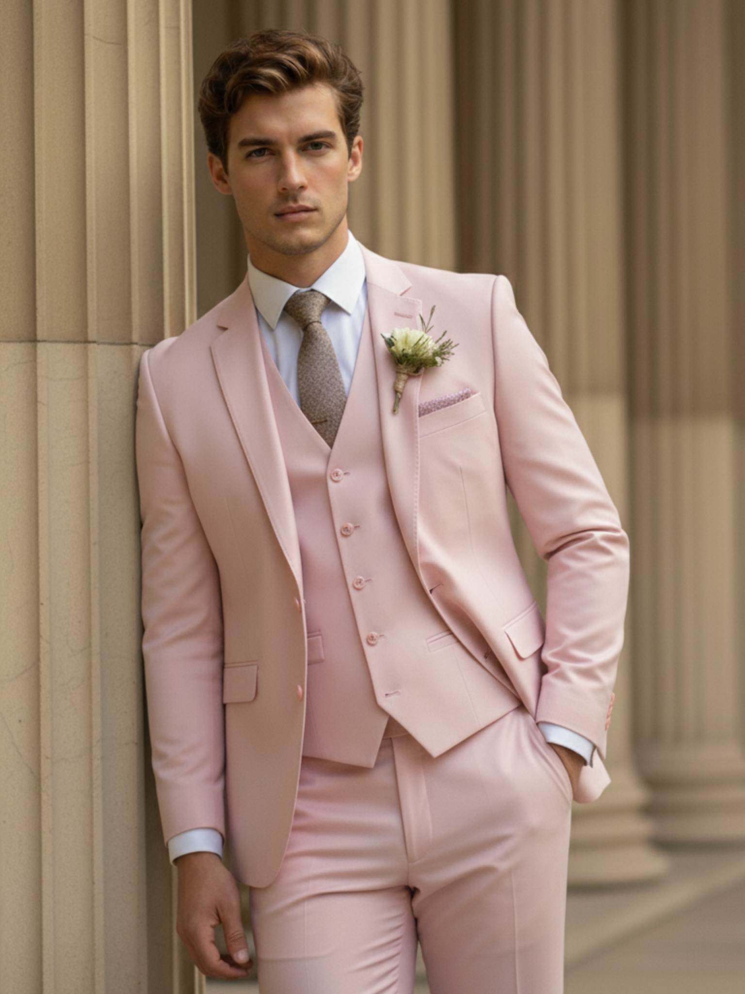 Men’s Modern-Cut Three-Piece Suit with Jacket, Vest and Trousers