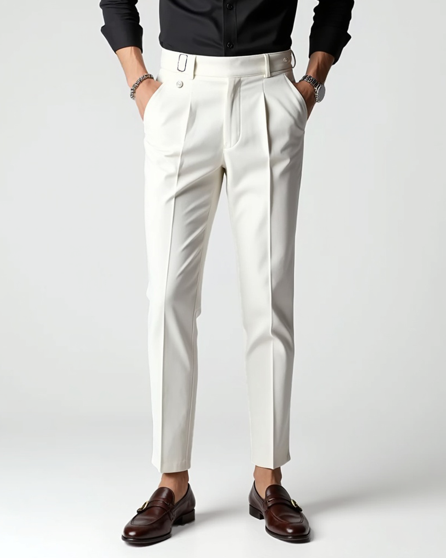 Men’s Pleated Front Dress Trousers with Belt Loops
