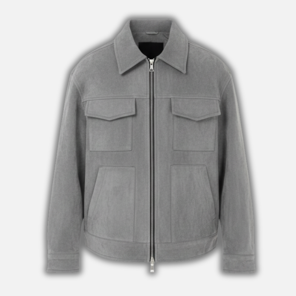 Men’s Suede-Effect Loose-Fit Jacket with Zip Front