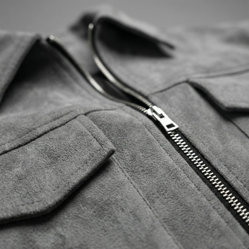 Men’s Suede-Effect Loose-Fit Jacket with Zip Front