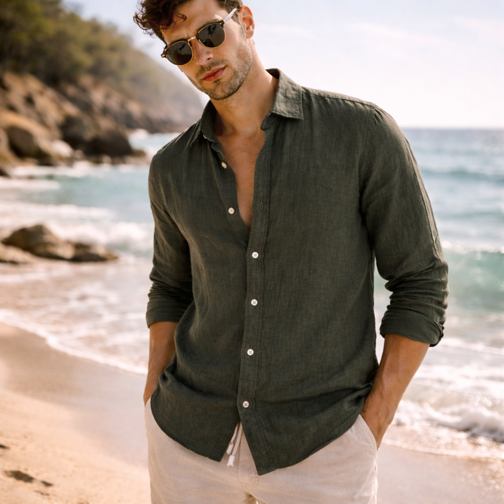 Men’s Relaxed Fit Linen Shirt with Long Sleeves